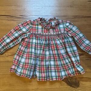 Shrimp & Grits red white checkered holiday long‎ sleeve smocked girls top SIZE 5